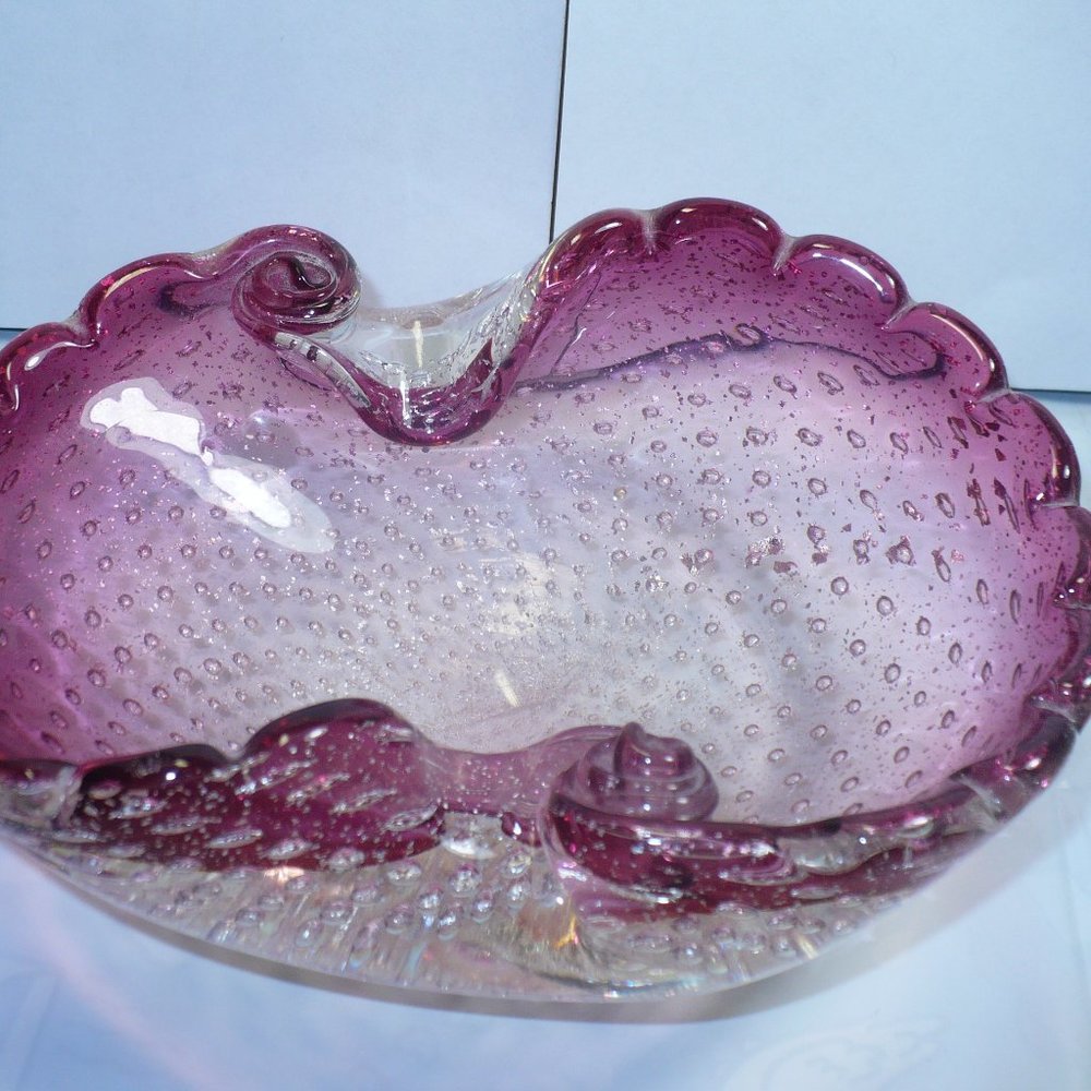 Cranberry Murano Bubble Glass Murano, Italy, 1970s